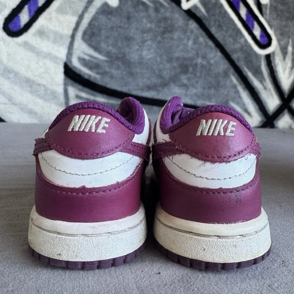 Size 9c - Nike Dunk Low White/ Viotech Toddler Shoes ( FB9107-110 )